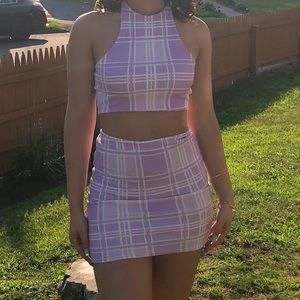 Plaid Halter Neck Top and Skirt Set